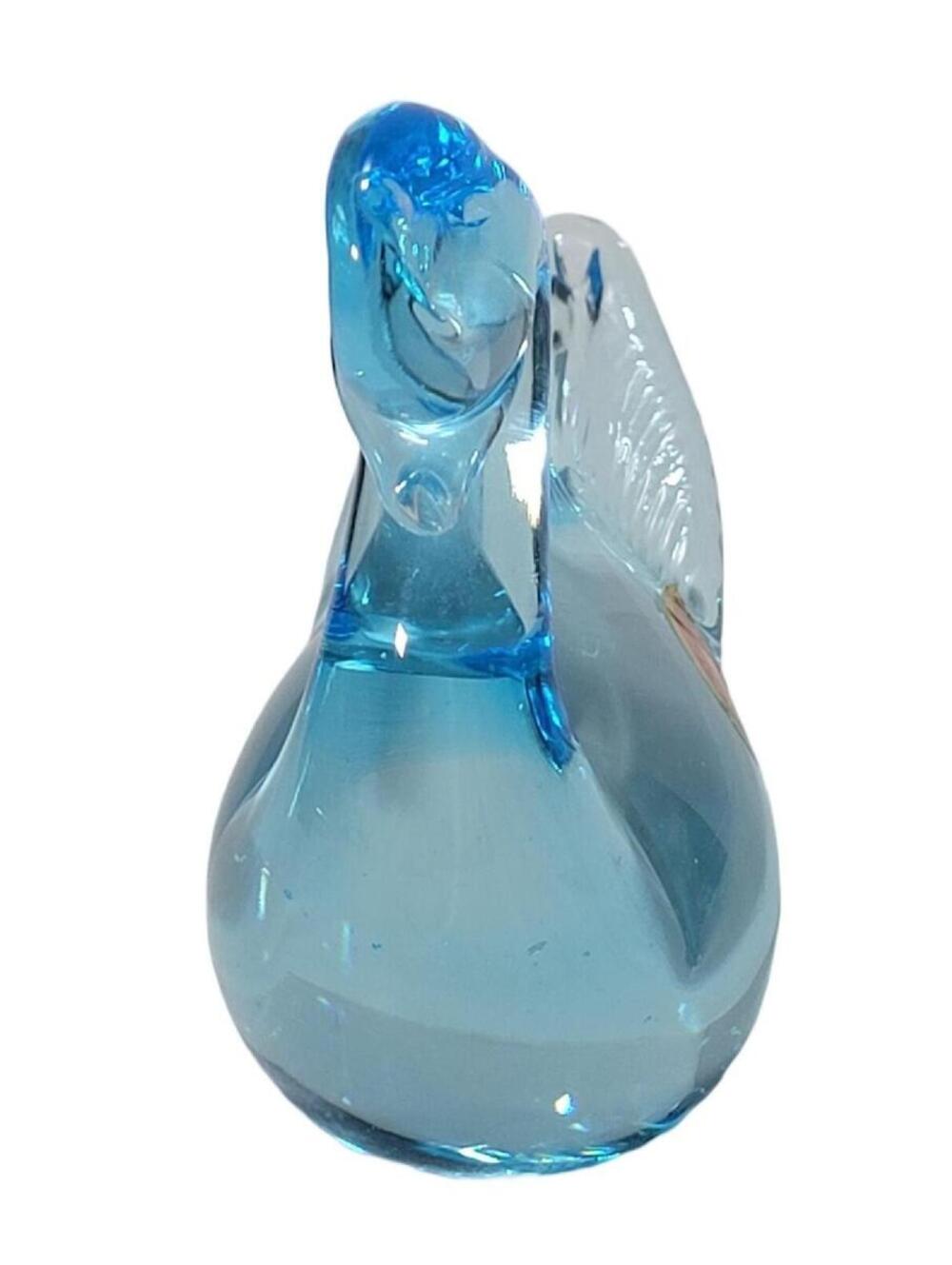 Vintage Murano Italy Blue Blown Glass Swan Duck Bird Paper Weight - Picture 5 of 10